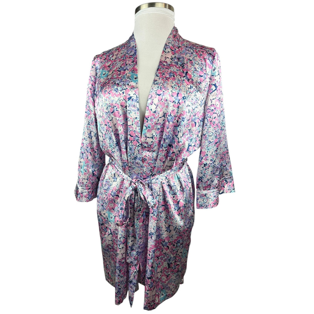 Linea Donatella Floral Satin Robe With Tie Waist Lightweight Size L / XL Bride - Picture 14 of 15